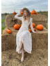 Square Neck Ivory Lace Boho Wedding Dress